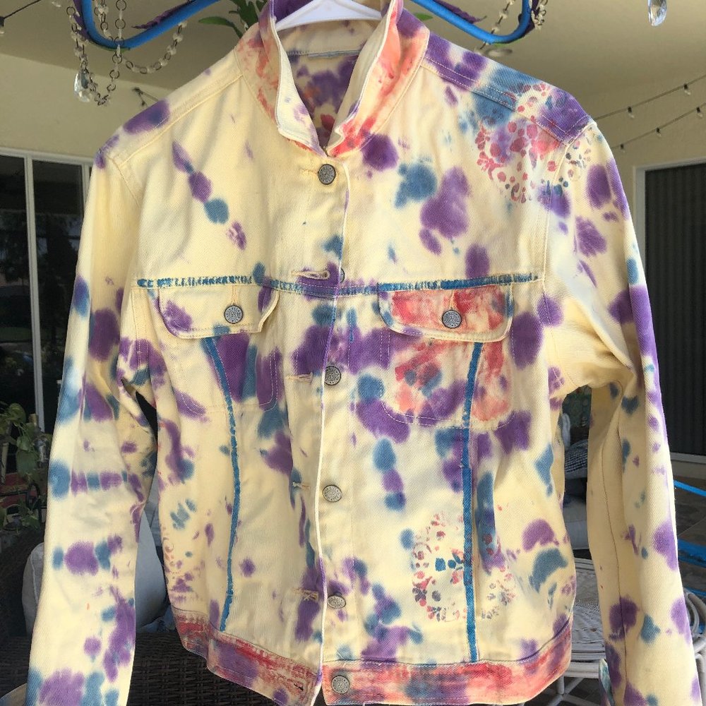 Hand painted and tie dyed women's denim jacket